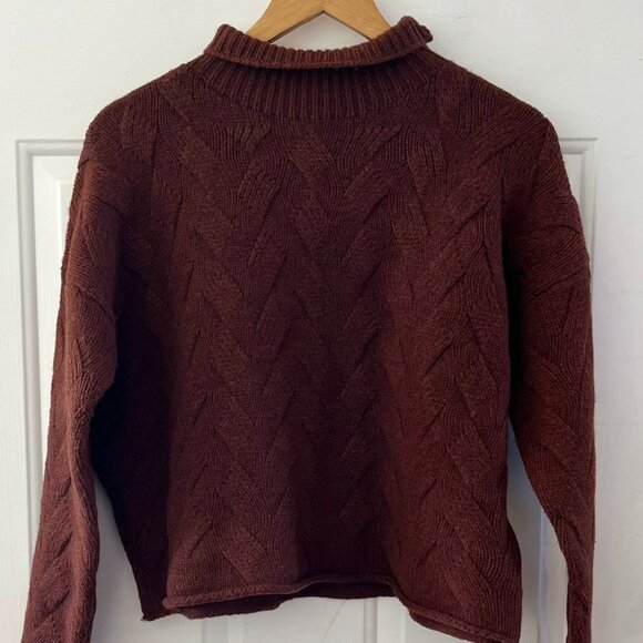 Poetry Woman's Maroon Cable Lambswool Minimalist Cropped Sweater Sz 10 - Picture 5 of 11